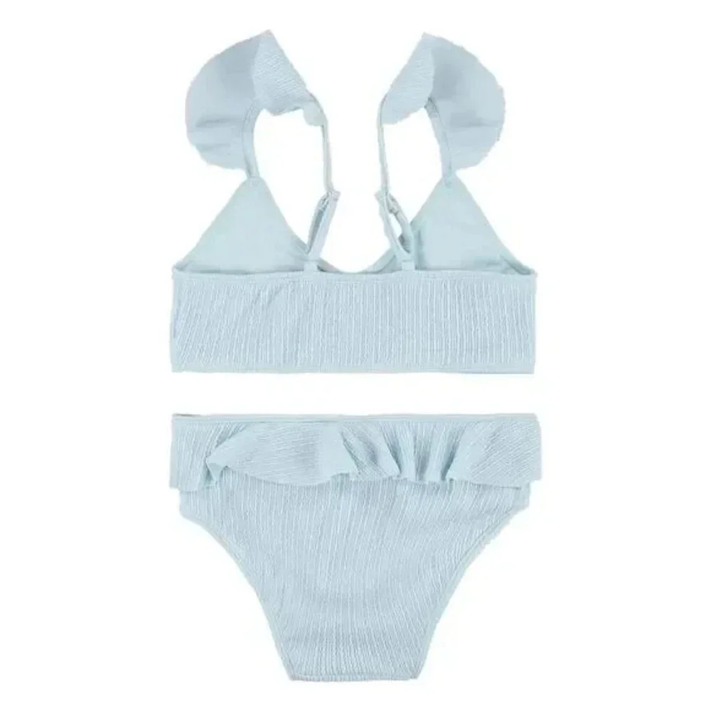Hurley 2-Piece Swimsuit Girl Large Blue Stretch Textured Ruffle Swimwear JDM1475